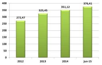 Fuente: BISA LEASING S.A. Entre el 2012 y 2013 se observa un importante incremento de Bs 52,98 millones (19,44%); explicado, principalmente, por el aumento de la cartera en Bs 55,38 millones (26,87%).