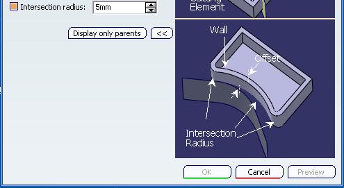 Si se activa la opción Intersection radius, se ve como varía la figura explicativa de