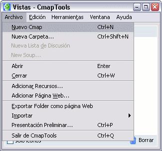 Usando CmapTools La ventana Vistas muestra toda la organización de la herramienta CmapTools.