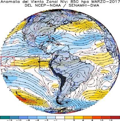 observaron como las anomalías de vientos del oeste en la región norte de la costa del Perú y golfo de