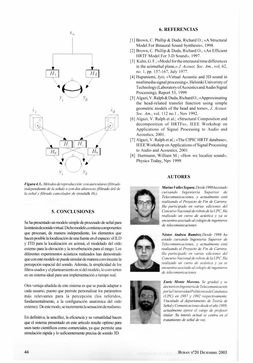 ,.. I -'" "J ~ ~ l' \ ' 01. t.! xd 6. REFERENCIAS [1] Brown, C. Phillip & Duda, Richard O.; «A Structural Model For Binaural Sound Synthesis», 1998. [2] Brown, C. Phillip & Duda, Richard O.; «An Efficient HRTF Model For 3-D Sound», 1997.