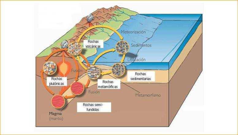 4. O ciclo das rochas A Terra é un planeta dinámico, cos seus elementos en constante movemento e transformación.