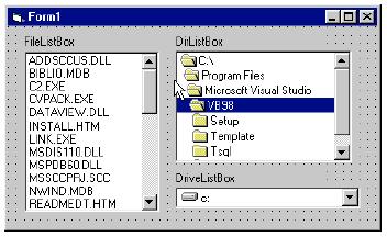 A pesar de ello, aquí se van a explicar los controles específicos de que dispone Figura 7.4. Cajas DriveListBox, DirListBox y FileListBox. Visual Basic 6.