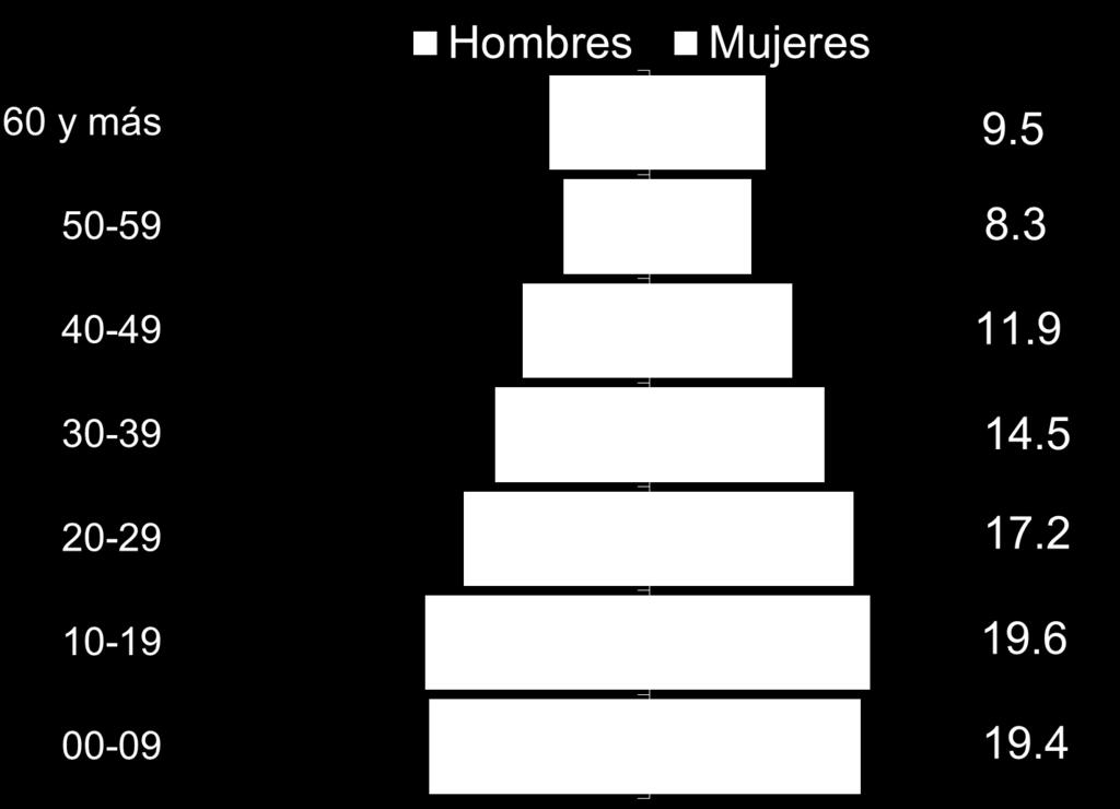 Estructura de la población, Guanajuato 1990 2015 Fuentes: INEGI.