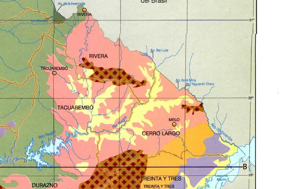 Figura 2. Detalle del Mapa Terrenos Geológicos del Uruguay (Prof.
