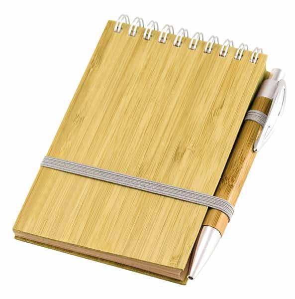 CÓD: N36 Libreta Ecológica con Tapas Duras de madera de Bamboo, 70 hojas interiores lineadas de papel kraft y anillado metalico doble cero.