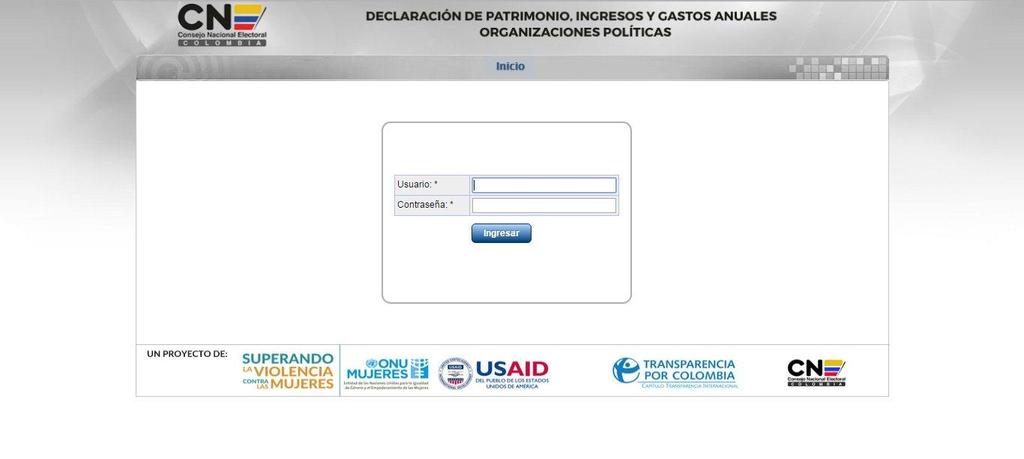 PANTALLA DE INGRESO PARA DILIGENCIAR LOS FORMULARIOS Para ingresar al aplicativo debe ir a la dirección http://www5.registraduria.