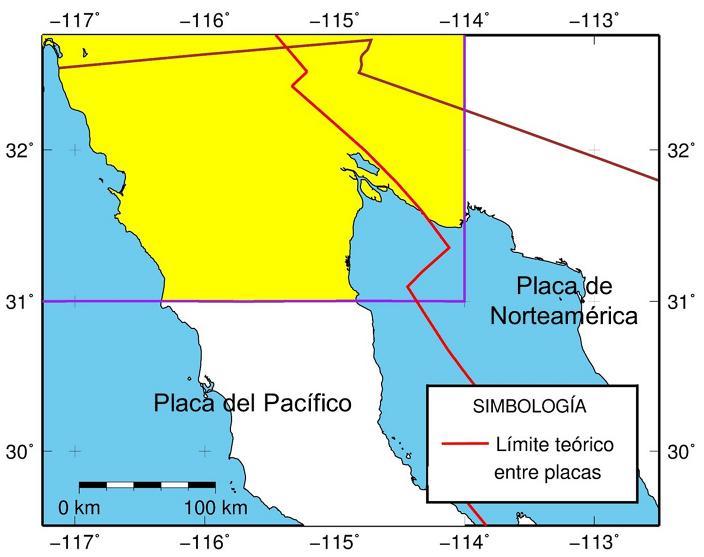 Área de influencia de la zona de transición entre las placas. Fuente: Snay, 2008.