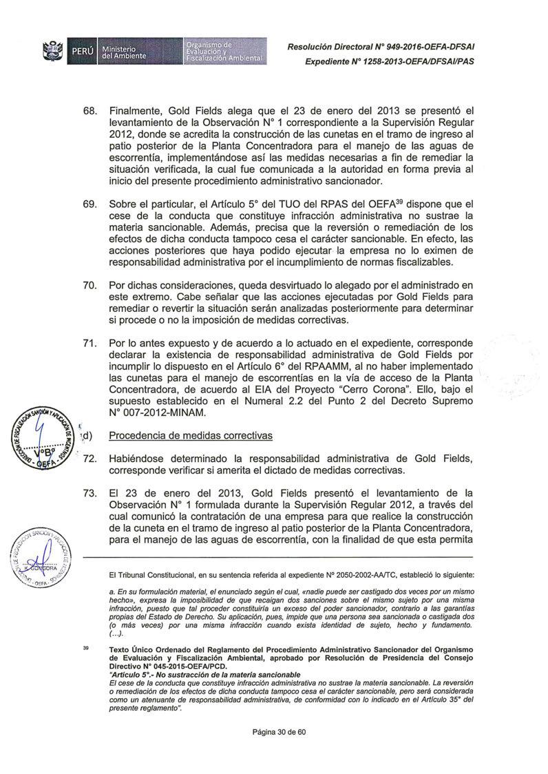 Ministerio del Ambiente Expediente Nº 1258-2013-0EFA!DFSAI/PAS 68. 69. 70.