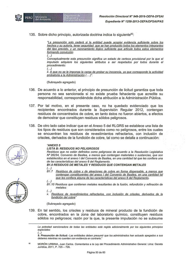 Ministerio del Ambiente Expediente Nº 1258-2013-0EFA/DFSAI/PAS 135.