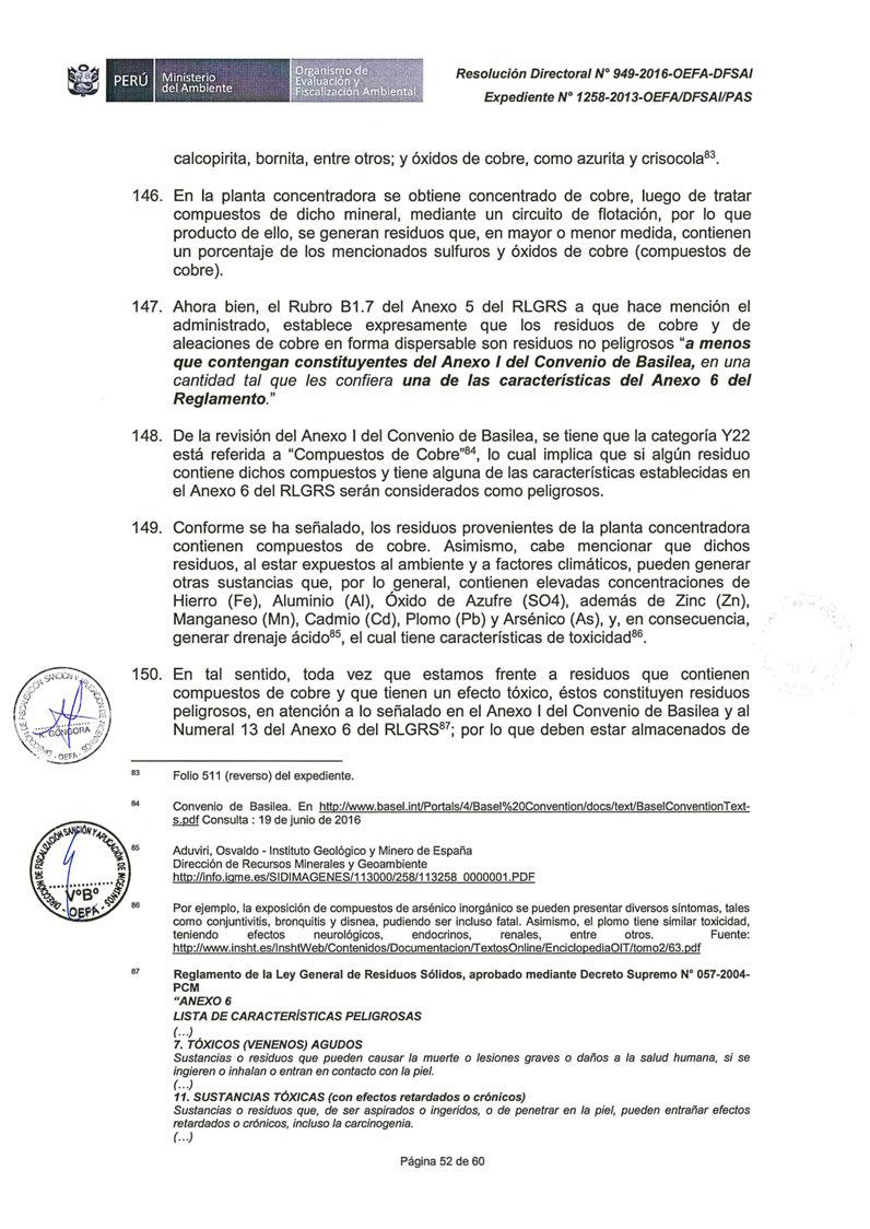 Ministerio del Ambiente calcopirita, bornita, entre otros; y óxidos de cobre, como azurita y crisocola 83. 146. 147. 148. 149. 150.