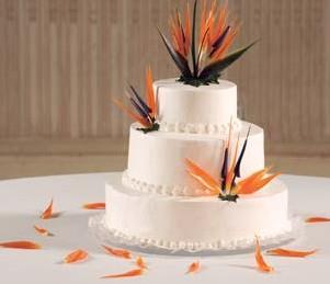 Pastel de boda decorado con flores exóticas y brindis con champagne.