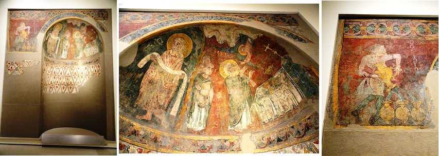1) En el muro norte se abre una absidiola, en la que estaban estos frescos. 1) Detalle de la absidiola.