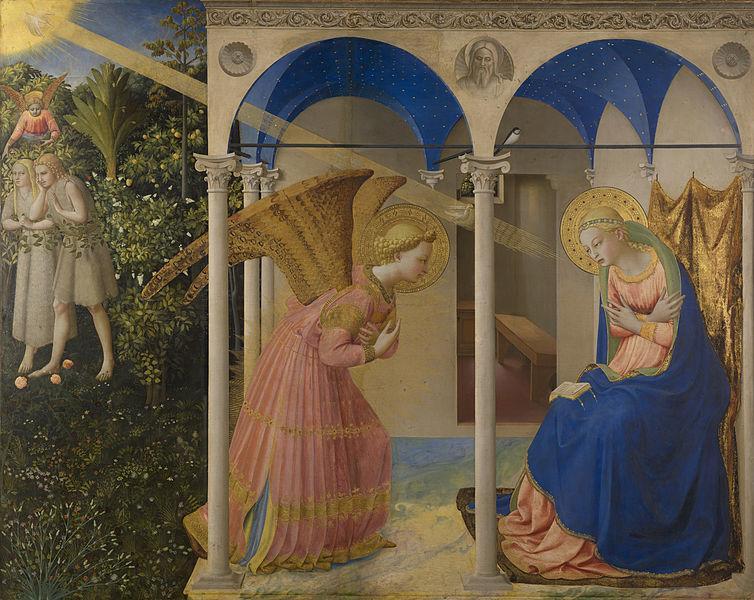 PINTURA: FRA ANGÉLICO, MASACCIO, PIERO DELLA FRANCESCA Y BOTTICELLI FRA ANGELICO En el retablo de La Anunciación (1430), utiliza colores brillantes y