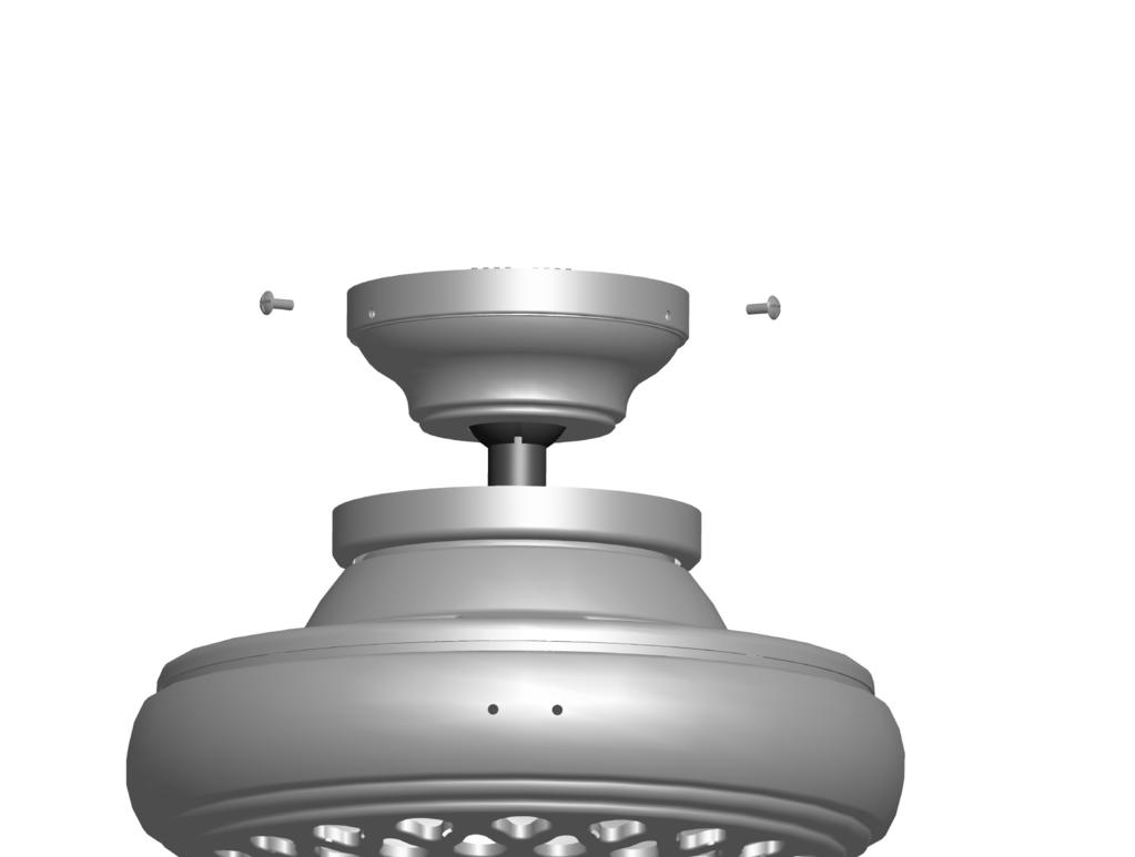 Gire el ventilador hacia arriba y alinee los agujeros de los tornillos de la campana con los agujeros de montaje en la placa de techo.