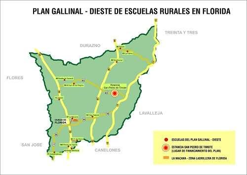 MAPA DE ESCUELAS RURALES DEL PLAN GALLINAL DIESTE EN FLORIDA Las