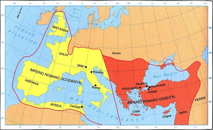 División del Imperio Romano 395 d. C.