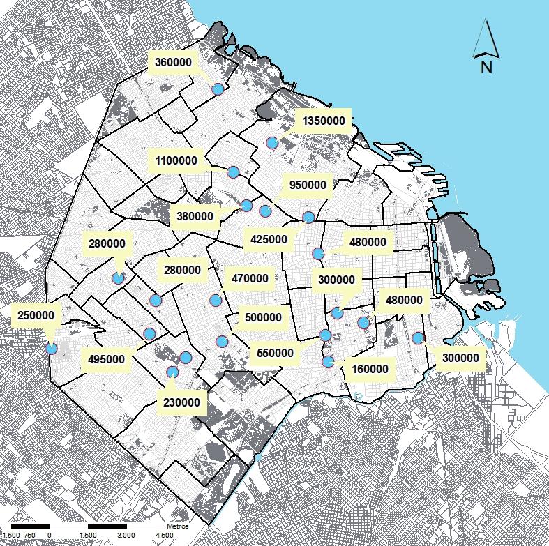 Mapa 1.16 Precio de referencia en terrenos de 200 m 2 en dólares, Ciudad de Buenos Aires. Marzo 2015. Fuente: Secretaría de Planeamiento, Ministerio de Desarrollo Urbano, GCBA. Mapa 1.
