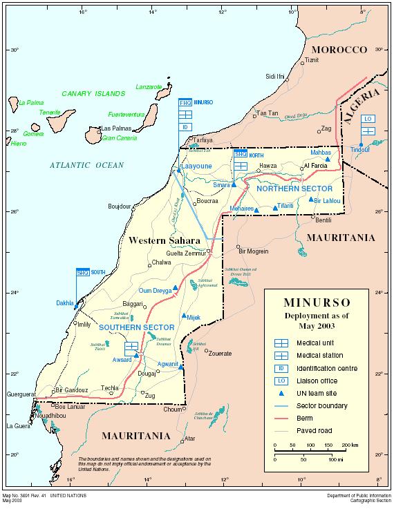 Mapa del Sahara Occidental de Naciones Unidas.
