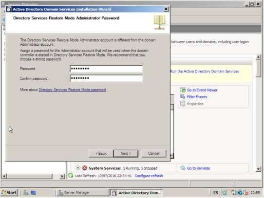 Figura 39 Interfaz del ingreso de la clave administradora Fuente: Windows Server 2008 b) Se instala y configura los servicios DHCP, añadiendo el rol DHCP Server (Ver figura 40), luego la respectiva