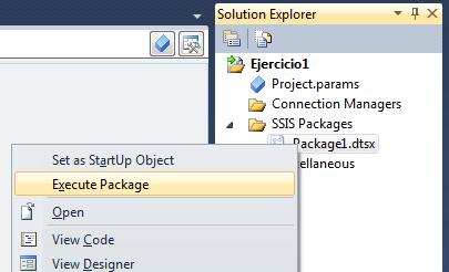 soluciones y seleccionar Ejecutar Paquete (Execute Package) 2. Cuando el proceso se halla ejecutado con éxito, abra el archivo.
