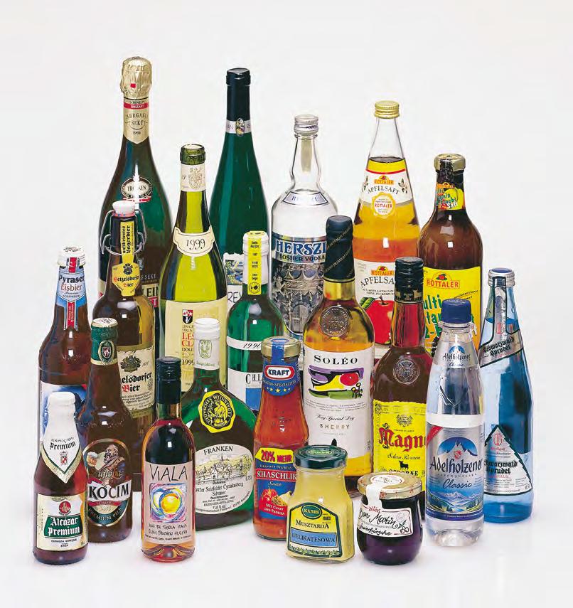 Posibilidades de decoración Las etiquetadoras de adhesivo frío sirven para decorar botellas de vidrio y de plástico, tarros y envases de forma especial con etiquetas de los más diversos tipos.