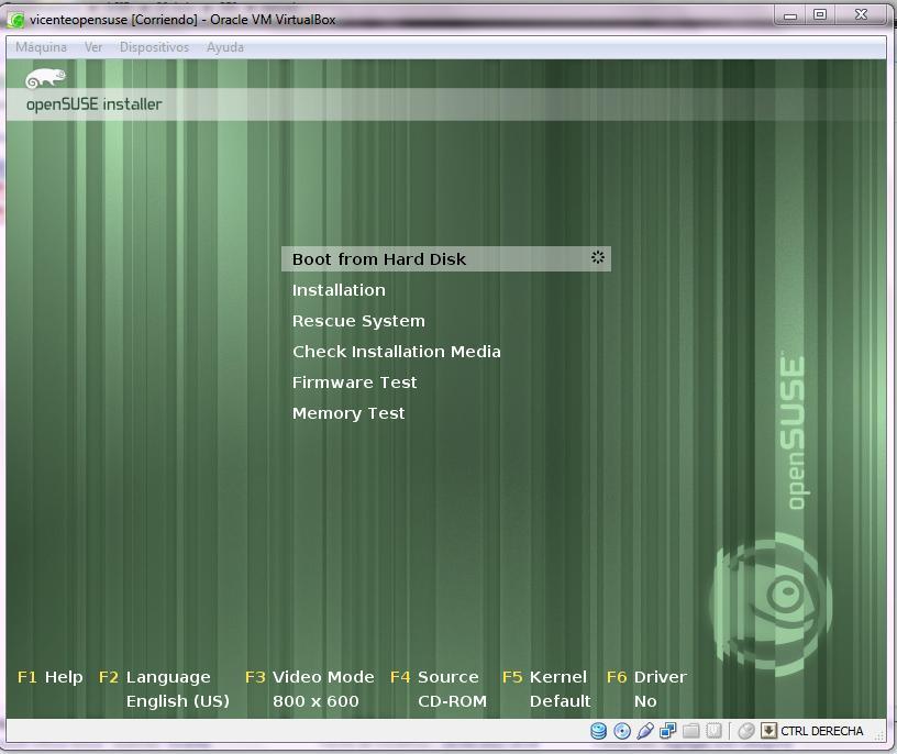 OpenSUSE La primera pantalla que nos aparece al