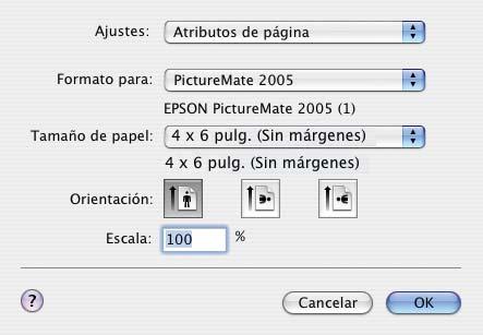 2. En el menú Archivo, seleccione Ajustar página. Aparecerá este menú: Seleccione PictureMate 2005.