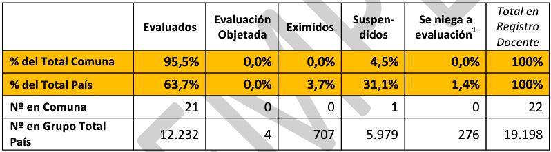 Informe de Resultados para el Sostenedor Municipal En primer lugar, presenta el número y porcentaje de docentes registrados para ser evaluados, según el estado final de su