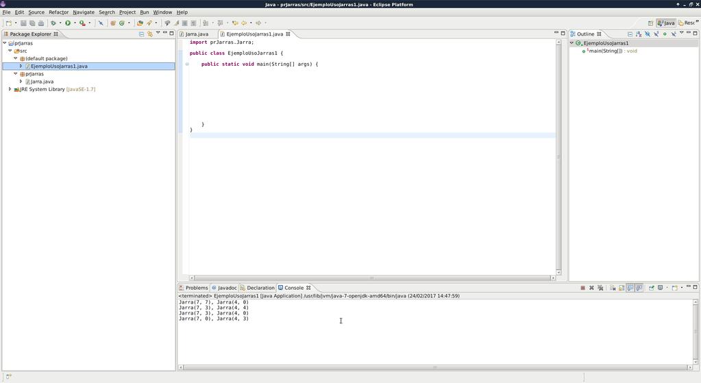 Ejecución de Aplicaciones Java en Eclipse (II) La salida de la ejecución de nuestra aplicación se muestra en la consola (ventana inferior). Figura12: Dpto.