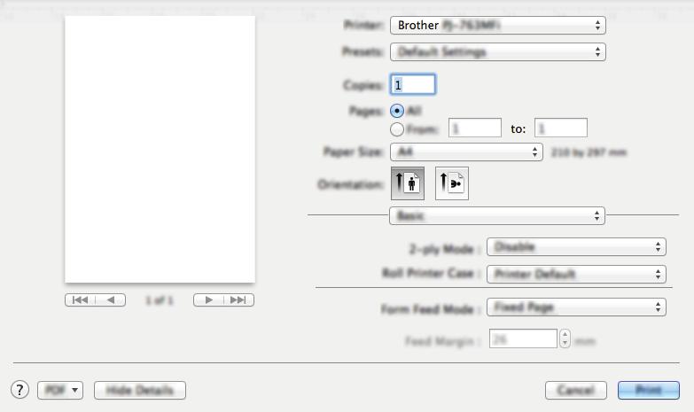 Uso de la impresora Configuraciones que pueden cambiarse mediante el controlador de la impresora para Mac (ejemplos) Menú emergente Básica 2 1 2 3 4 1 Modo de dos capas Especifica la configuración