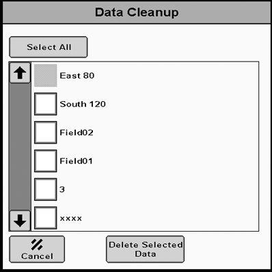 Gestión de datos Limpieza de datos Los datos de cliente, granja, campo y configuración se borran únicamente con la función de limpieza de datos. 1.