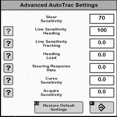 Guiado general Parámetros de AutoTrac NOTA: Los parámetros de AutoTrac se visualizan únicamente en máquinas compatibles con AutoTrac.