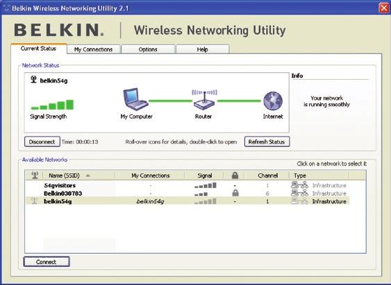 Instalación y configuración de la tarjeta Paso 3 Configurar Utilización de la utilidad de red inalámbrica de Belkin 1 2 3.