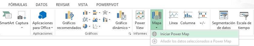 Uso de PowerMap 1) Para poder utilizar los datos con PowerMap ir a la