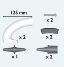 1 Kit de puños comprende: 1 barra (a escoger) 1 inserción 180 1 inserción 90 Invacare Futura 150 mm (tubo codo) Ref. R7760.13 Blanco Ref. R7760.01 Azul Ref.