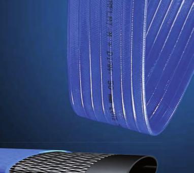 Waterflat M Manguera plana flexible fabricada en PVC plastificada, reforzada interiormente con fibra de poliéster de acuerdo con las normas ISO 8029 e ISO 7751. Atóxica pero no de uso alimentario.