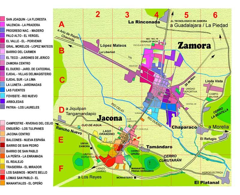 Figura 1 Ubicación geográfica ciudad de Zamora y sus colonias La Colonia Valencia se encuentra al noreste de la Ciudad de Zamora y cuenta con una población aproximada de 8625 habitantes según la