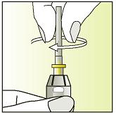 5. - Mantenga la jeringa en posición vertical - Enrosque el protector de la aguja (que contiene