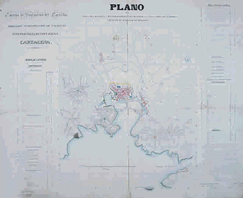 PLANO 24. 1858-I-10. Cartagena. Plano de la plaza de Cartagena, realizado por J. B. Azpiroz y J.