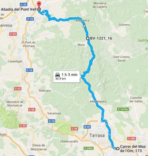 Segon tram: 40,9 kms 10:00 Esmorzar a Sant Fruitós de Bages. Abadia del Pont Vell 10:45 Sortida 3 C-58 Km.