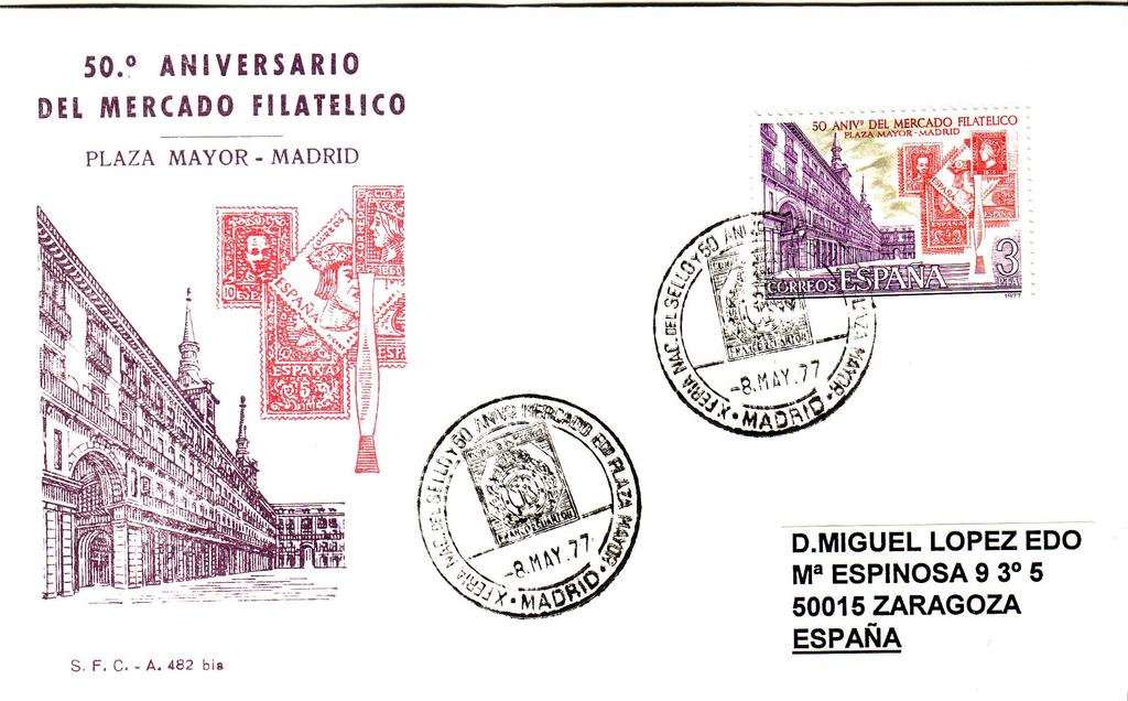 LOS MERCADOS FILATELICOS ESPAÑA 1.977 3 p. ROJO y BURDEOS 07.05.77 Grabado Dentado 13.