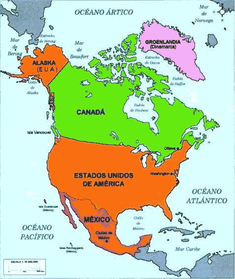 Características Físicas Estados Unidos delimita con Canadá y el Océano Glacial Ártico al norte, al