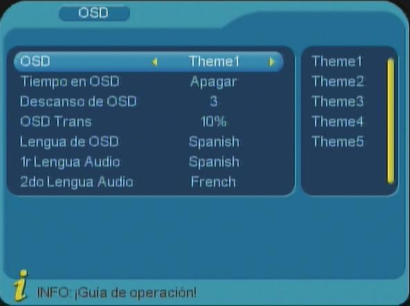 4.3.1 OSD Por medio del menú OSD, puedes configurar el interface de pantalla acorde a sus propias demandas, puede entrar en el menú por medio de MENU -> TV Digital -> Configuración -> OSD.