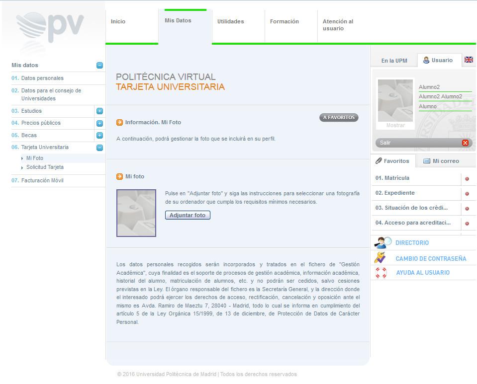 Guía de Tarjeta Universitaria en Politécnica Virtual Incorporar una fotografía a su perfil Acceda en