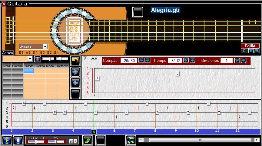 Guitarra Este módulo representa una guitarra flamenca virtual. Cada tema lleva asociado una pista adicional que consiste en una guitarra flamenca.