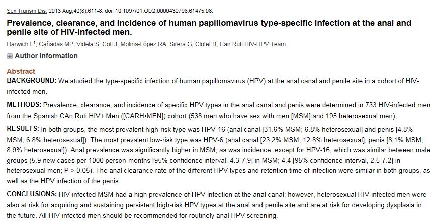 6% en HSH Solo HPV-6, prevalencia anal del 23.