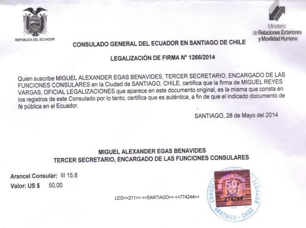 Ejemplo de documento autenticado por el cónsul del Ecuador d) Cambio de nombre o razón social del fabricante del producto: cuando el
