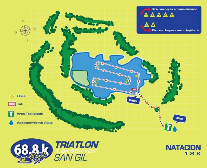 NATACIÓN 1.8 kilómetros Con la intención de hacer más sencillo el seguimiento del circuito de Natación por los participantes del evento, se hizo un cambio en la forma del trayecto de los 1.