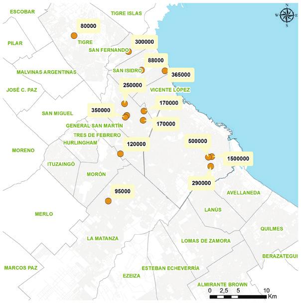 Mapa 10 Precio de referencia en terrenos de 500 m 2. Región Metropolitana de Buenos Aires. Agosto 2016 Por último, se seleccionaron treinta y un terrenos de más de 10.
